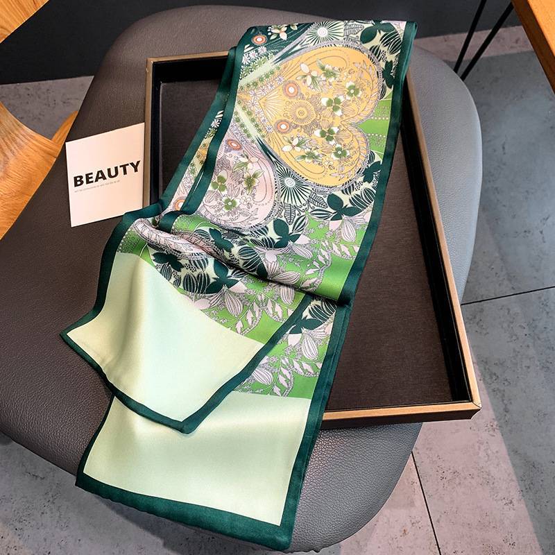 Spring and Summer versatile shirts, headbands, neckerchiefs, small ribbons, geometric graffiti decorations, high-end look, long and thin silk scarves for women pic 11