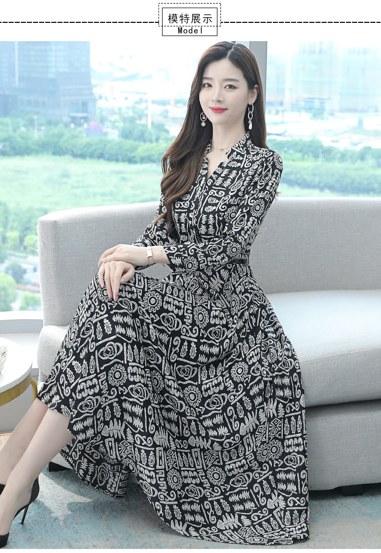 真丝女士连衣裙女春夏优雅风高端高级印花v领桑蚕丝A字长裙子新款详情9