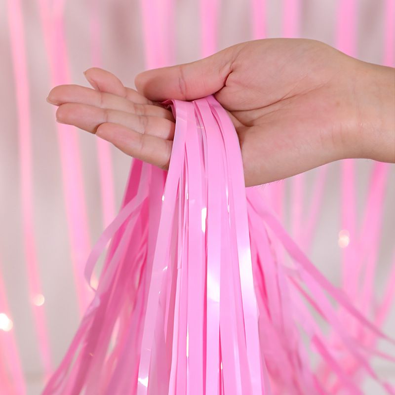 New in-stock style gradient rain silk curtain 2-meter macaron-colored tassel balloon wedding room party background wall curtain decoration pic 7