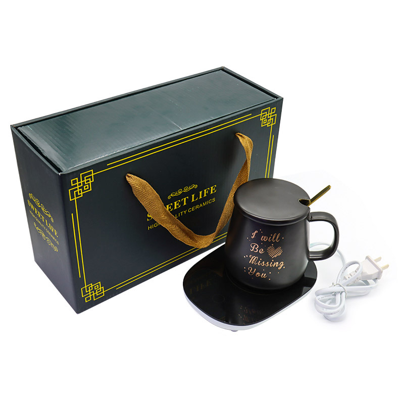 55-degree heating cup, ceramic constant temperature cup, warm cup, trendy mug, covered spoon, office customizable logo pic 1