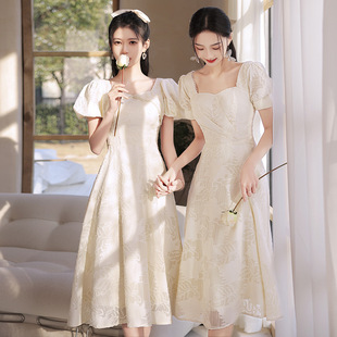 香槟色伴娘服2022年新款秋季仙气姐妹团显瘦晚礼服裙艺考演出礼服详情3