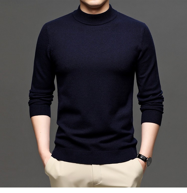Mishima live nuevo otoño invierno color sólido cuello medio alto cashmere hombre slim suéter hombre legging suéter hombre pic 13