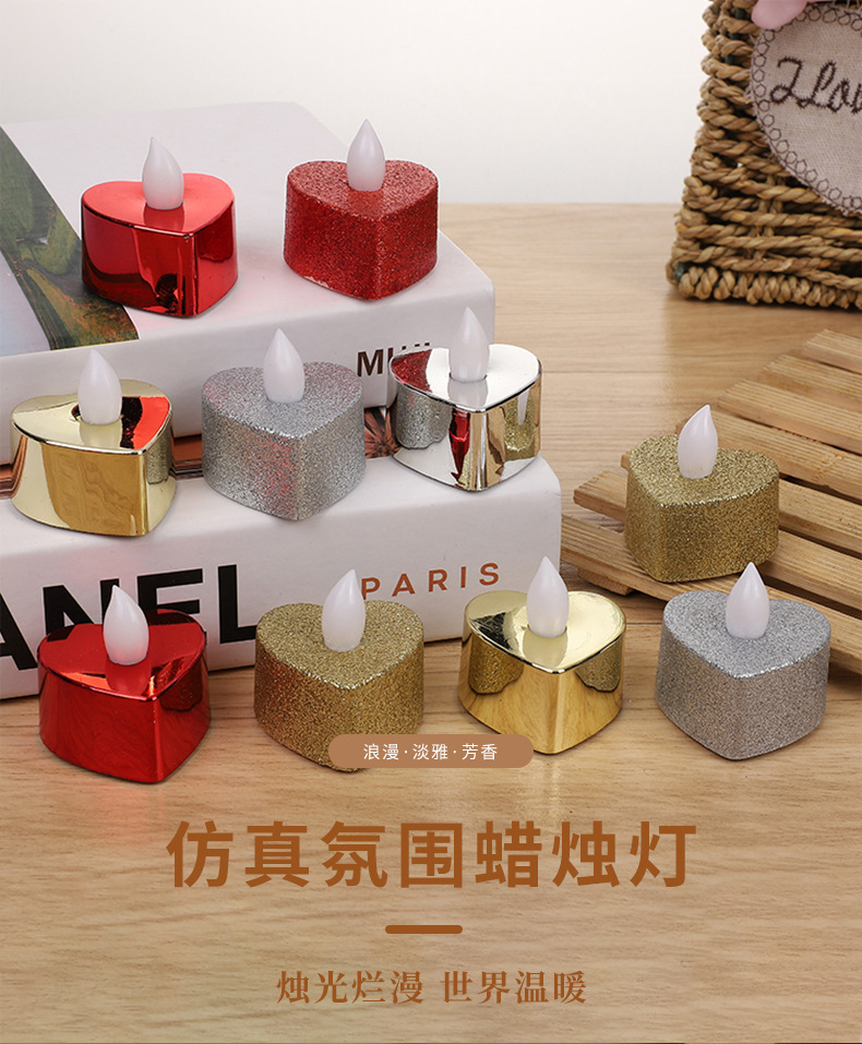 Powder-coated LED lights, electroplated small hearts, electronic candle lights, electronic colored lights, festival decorative atmosphere lights, wedding candl pic 5