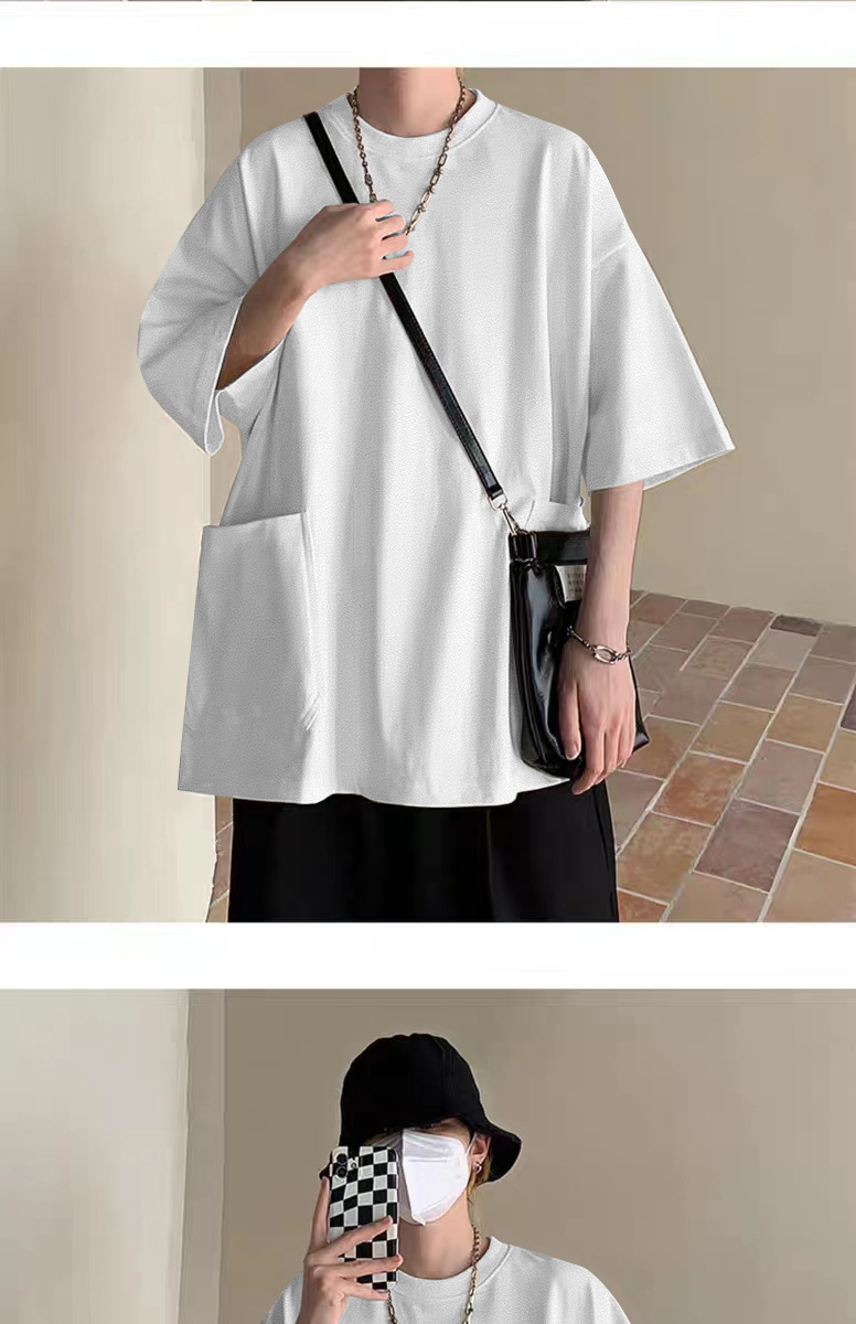 Large pocket T-shirt for men, short sleeve, summer clothing, trendy brand, fashionable and versatile, design sense, niche, heavyweight three-quarter sleeve pic 6