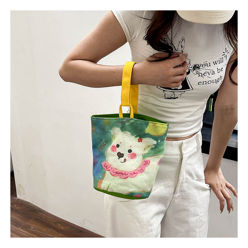Pintura al óleo viento bolsa de mano linda impresión de un hombro bolsa portátil exterior cartoon student canvas bag al por mayor pic 13