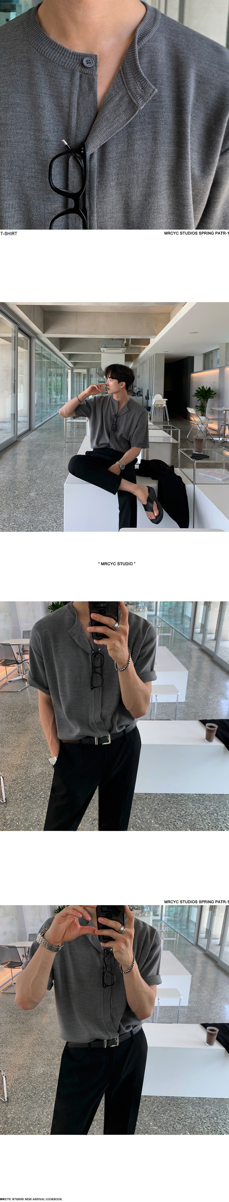 MYQ短袖针织开衫T恤男夏季韩版潮流轻熟风宽松纯色半袖开衫外套详情5