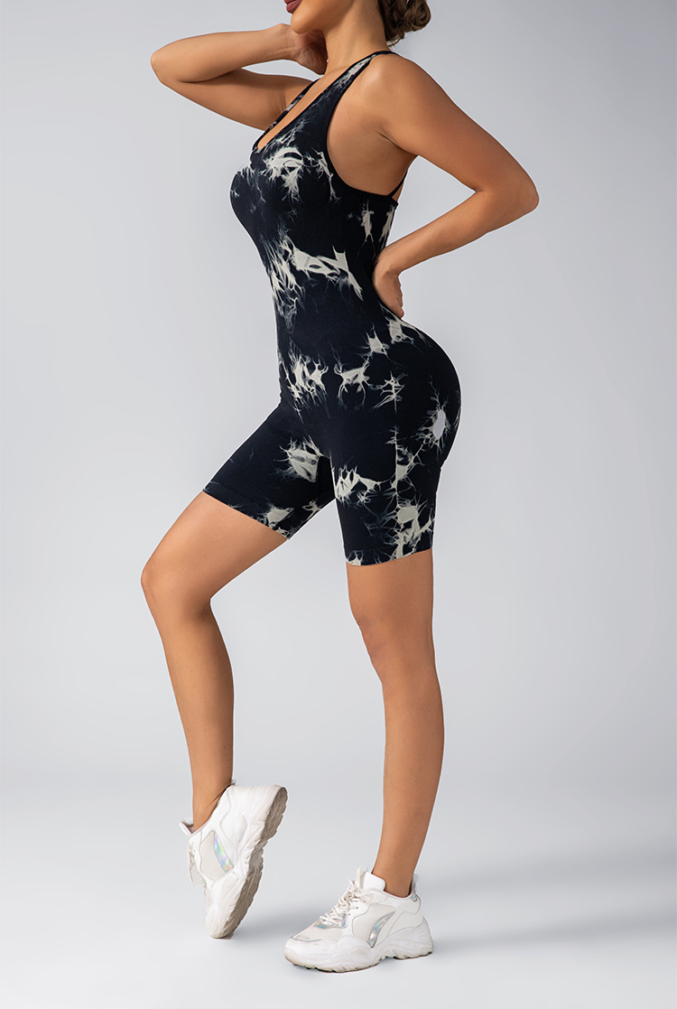 欧美扎染连体衣塑身一体式交叉美背背心紧身无缝健身瑜伽服短裤女详情27