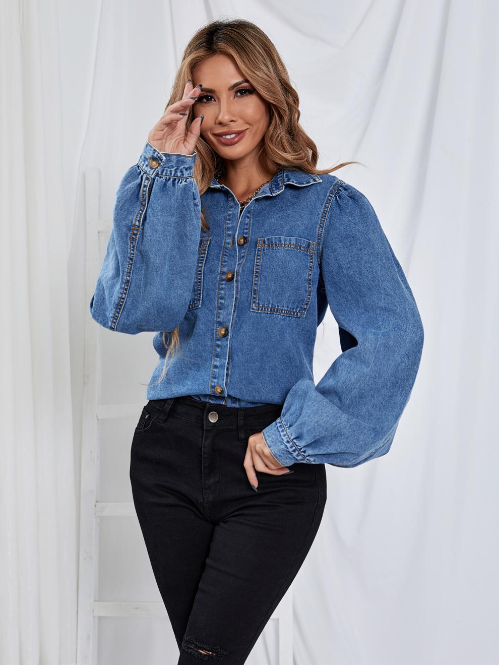 亚马逊跨境女装欧美INS  休闲百搭时尚洋气宽松牛仔外套潮女详情5