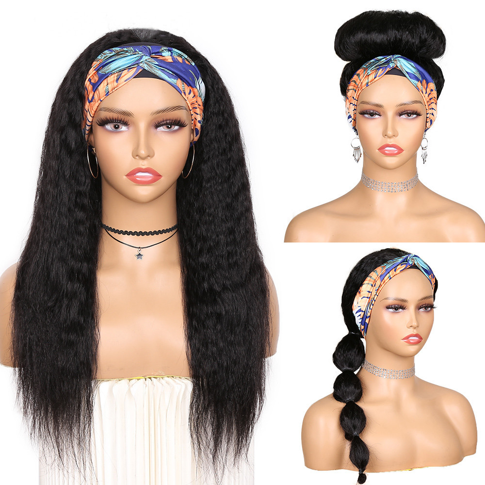 Natural Long Kinky Straight Afro Hair Wig With Headband 化纤 pic 6