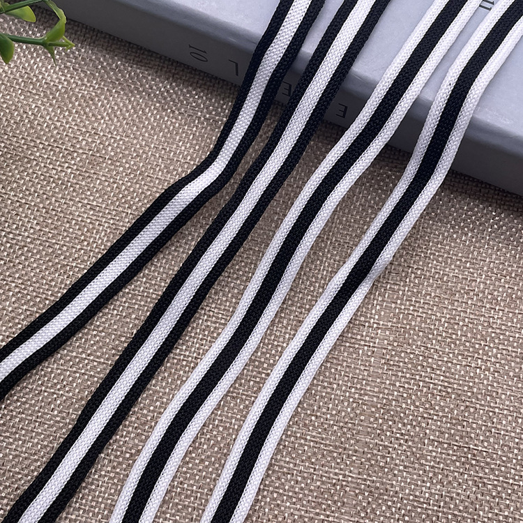 Polyester black and white knitted intercolor ribbon, single-sided knitted striped intercolor and two-color home textile edge wrap ribbon, lace satin ribbon pic 5