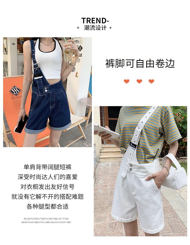 Summer retro salt single-shoulder overalls for women 2021 new style fashionable and youthful thin denim shorts, Korean style loose pic 4