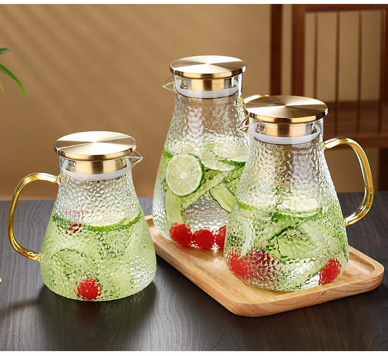 Hot-selling glass high-temperature resistant cold water kettle, household summer large-capacity tea brewing teapot, anti-drop hammer-patterned bottle, cold water cup pic 18