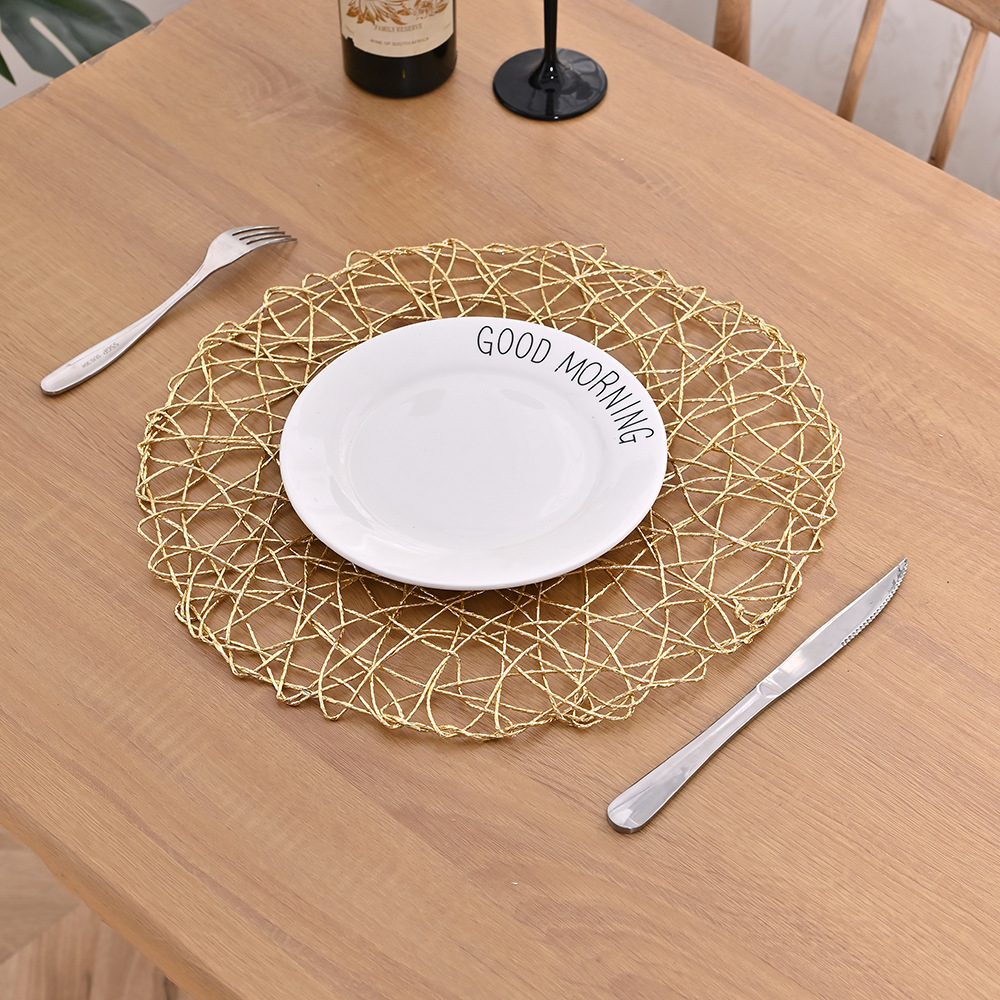 Wholesale of Nordic minimalist placemats, heat-insulating table MATS, wire woven household Western food bowl and plate MATS, round plates and teacup MATS pic 9