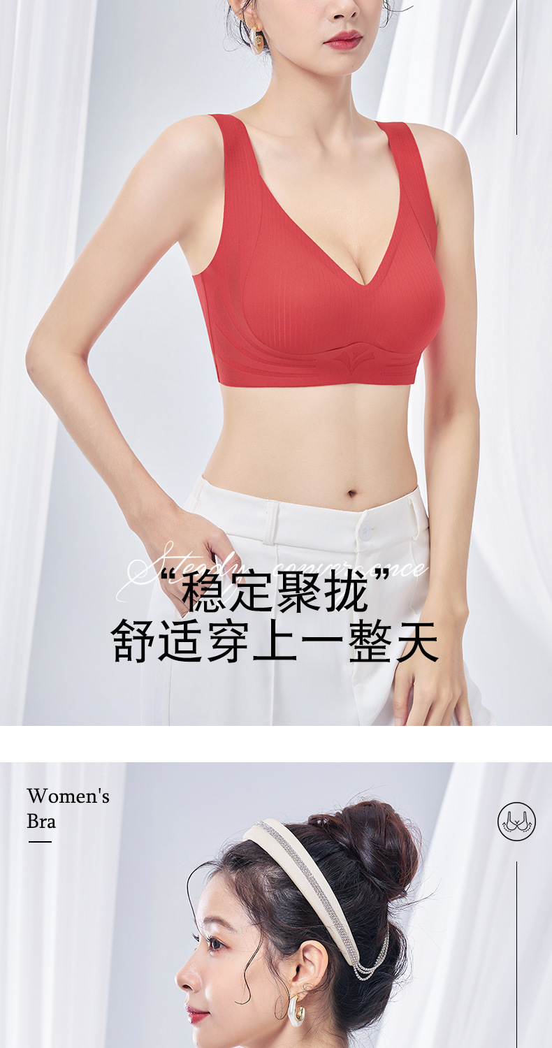 无痕内衣女小胸聚拢夏季薄款运动一体美背心式固定杯无钢圈文胸罩详情8