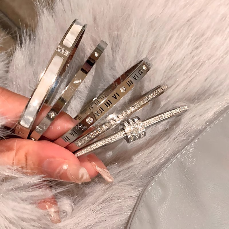 Silver titanium steel bracelet for women, high-end look, zircon plain ring bracelet, jewelry, silver bracelet, bracelet, string bracelet, new style pic 46