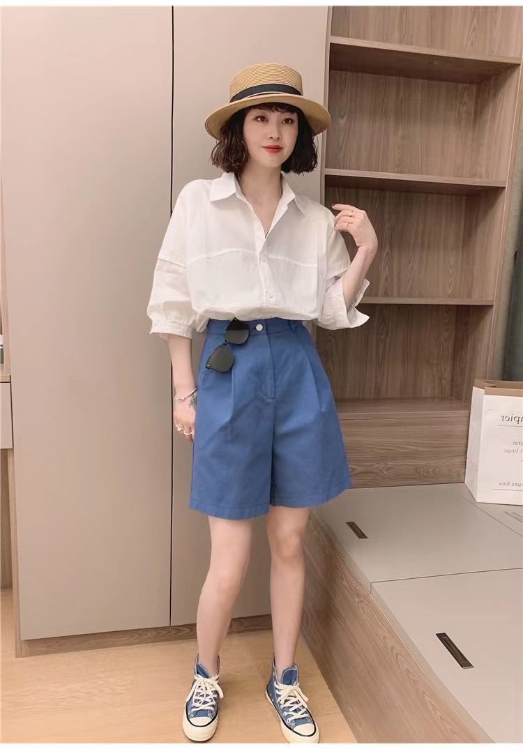 【仿棉】2022夏季后背镂空衬衫女士设计感时尚休闲洋气感上衣详情6