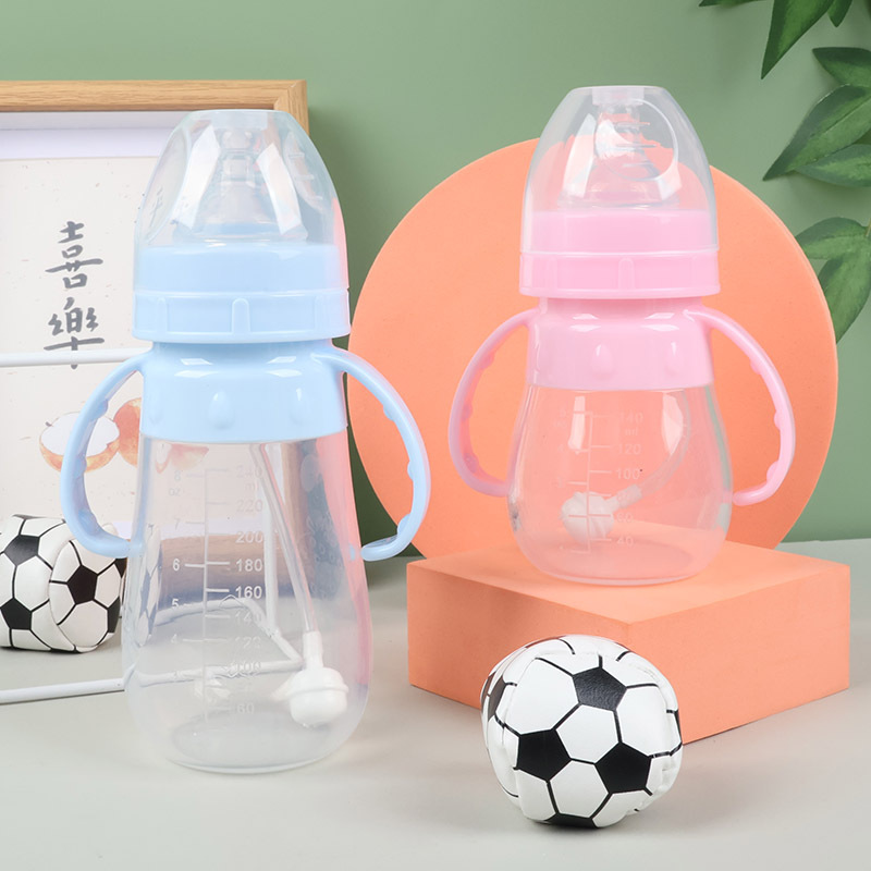 Wholesale wide-mouth PP plastic baby bottles with handles, anti-drop and anti-gas baby plastic bottles pic 1