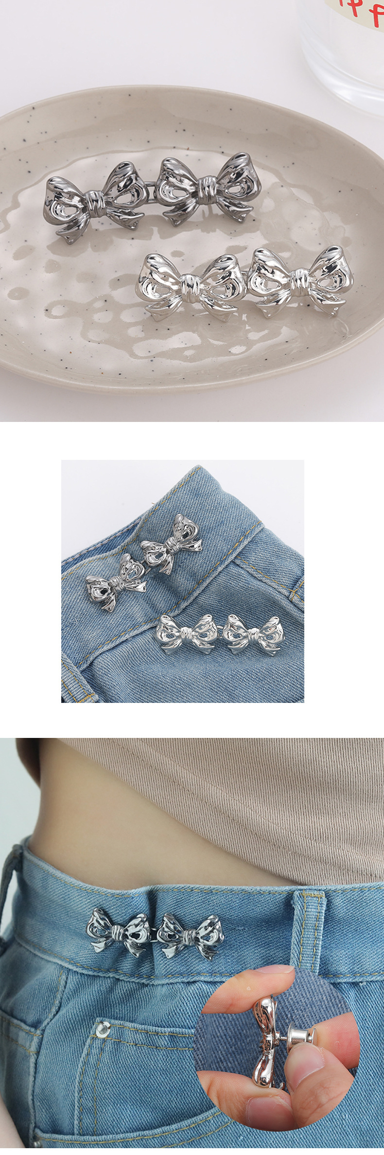 Double bow waist cincher button, detachable, nail-free and sewn waist cincher button, reduces waist size from large to small, a perfect waist cincher pic 8