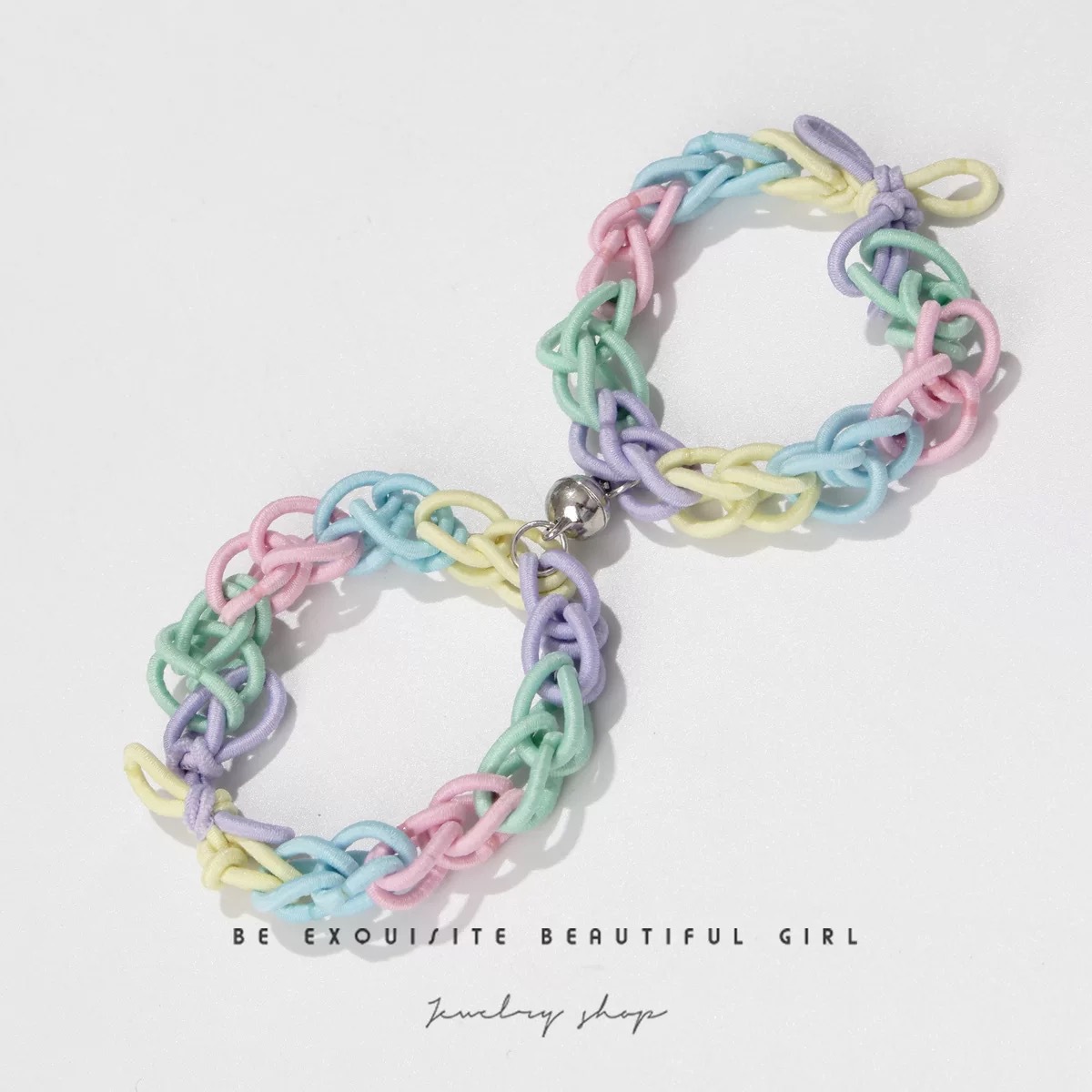 The same DIY hair tie as on Xiaohongshu, sweet headband, hand-woven candy-colored rubber band, couple and best friend bracelet, dual-purpose pic 1