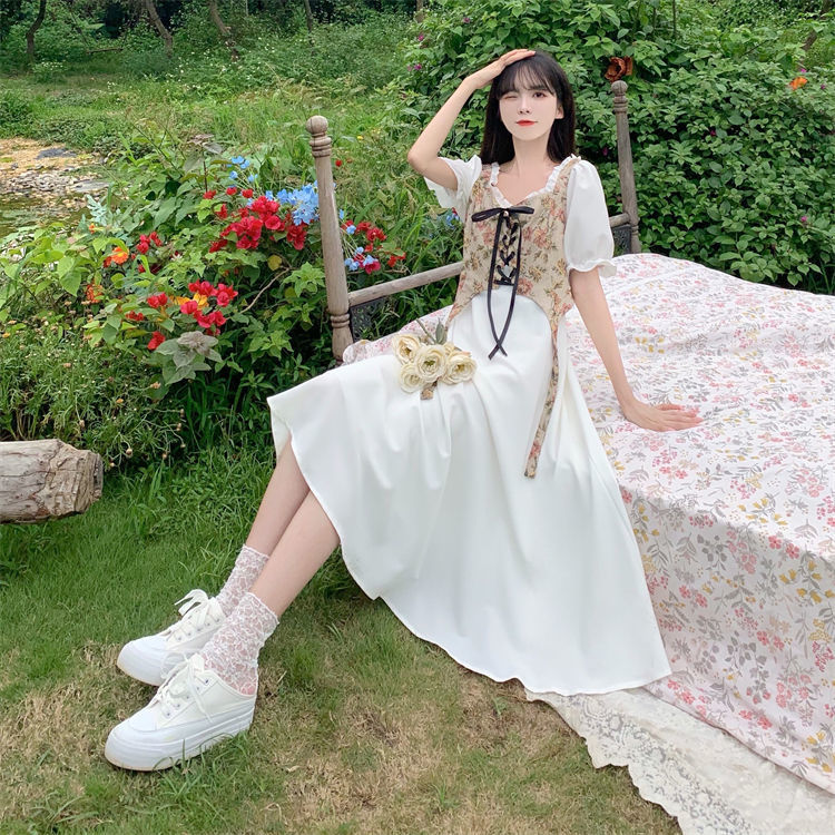 大码法式气质设计感假两件连衣裙女夏季初恋甜美泡泡袖衬衫长裙子详情9