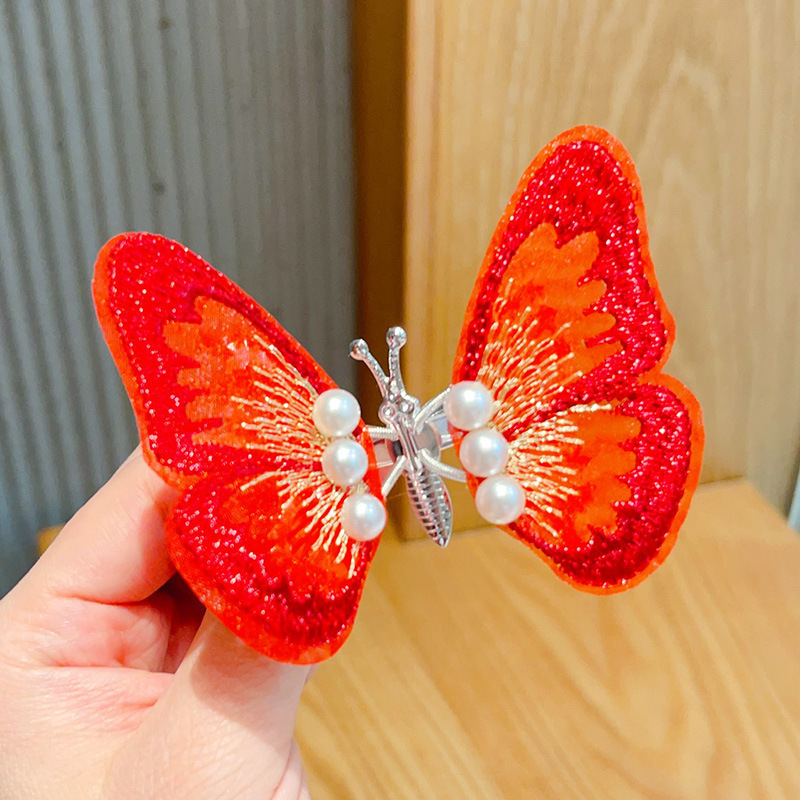 新年款红色古风流苏发夹儿童汉服发卡头饰女童复古蝴蝶结发夹发饰详情61