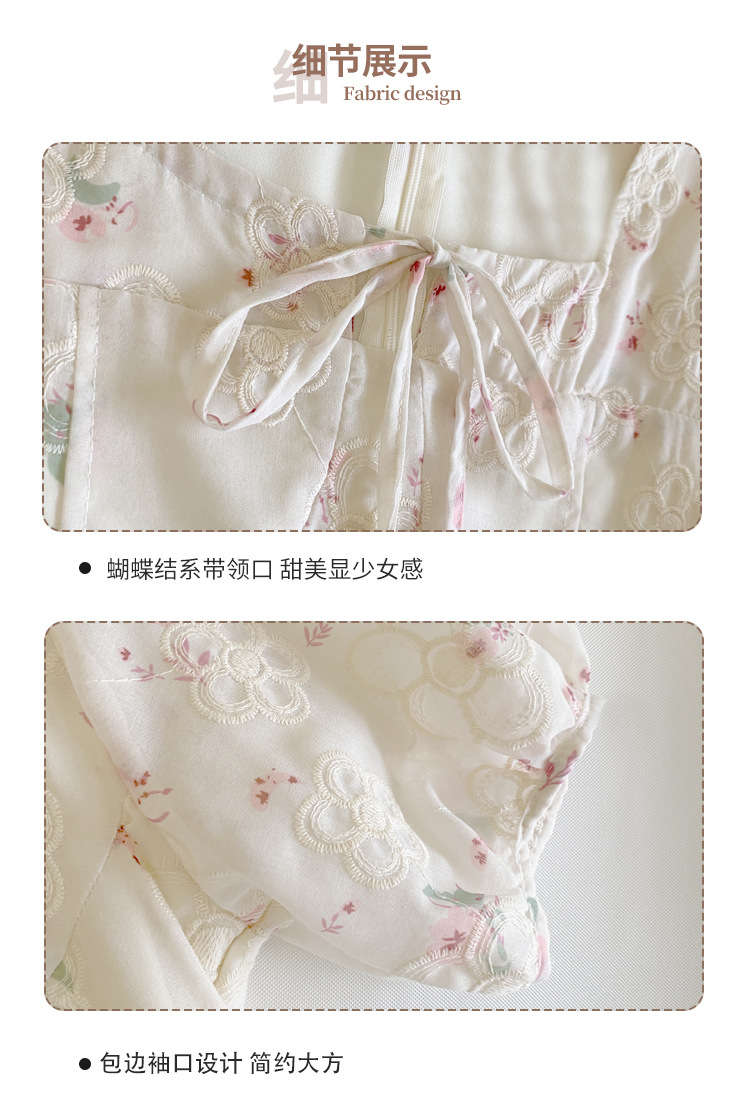 One-piece delivery 2024 Summer new French niche style floral print short-sleeved dress with sweet embroidery and printing pic 3
