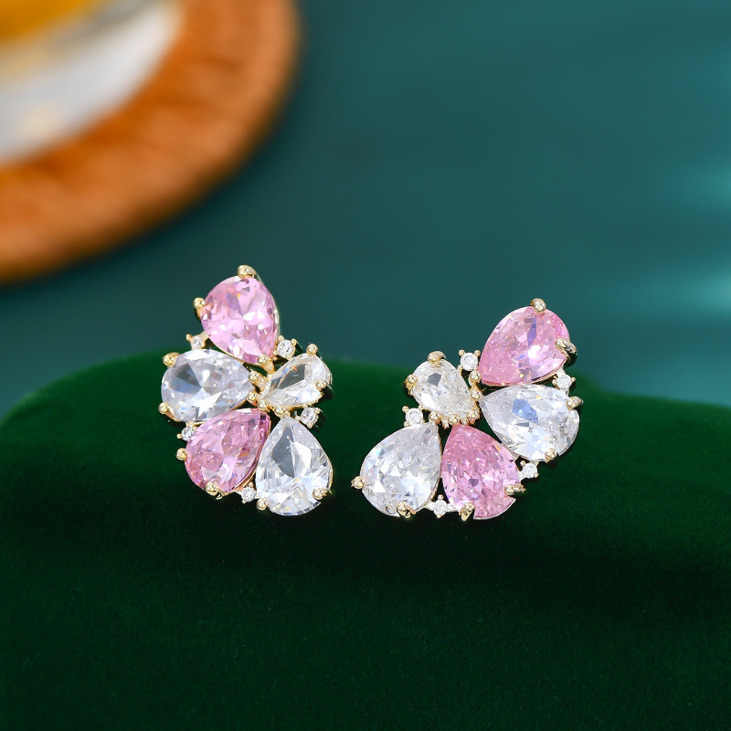 韩版时尚气质耳钉女S925银针超仙粉色锆石蝴蝶耳饰甜美风学生耳坠详情6
