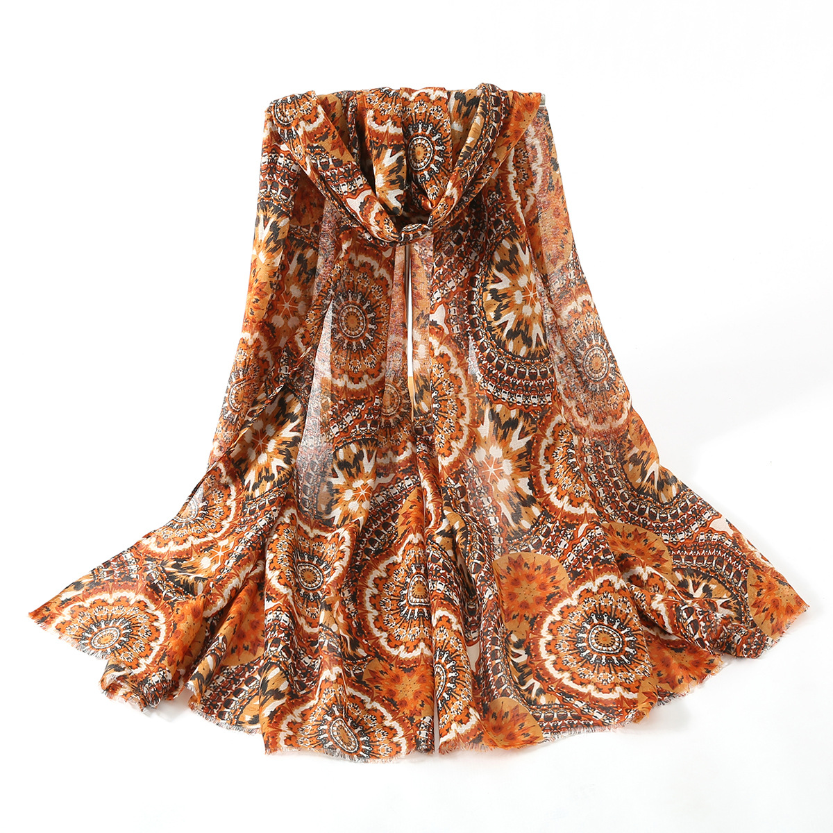 一件代发 新款出口欧美 时尚经典印花棉麻围巾女 披肩 工厂批发详情7