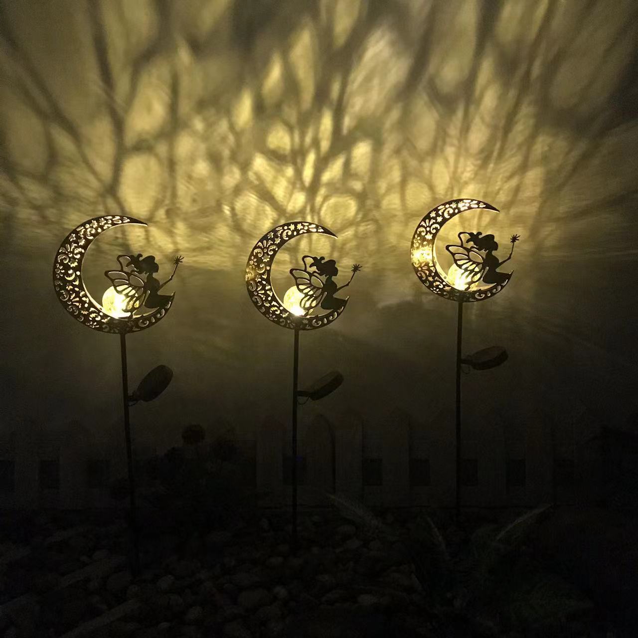 Solar lawn lights, outdoor courtyard ground camping lights, LED flame sun moon ironwork landscape decorative lights pic 3