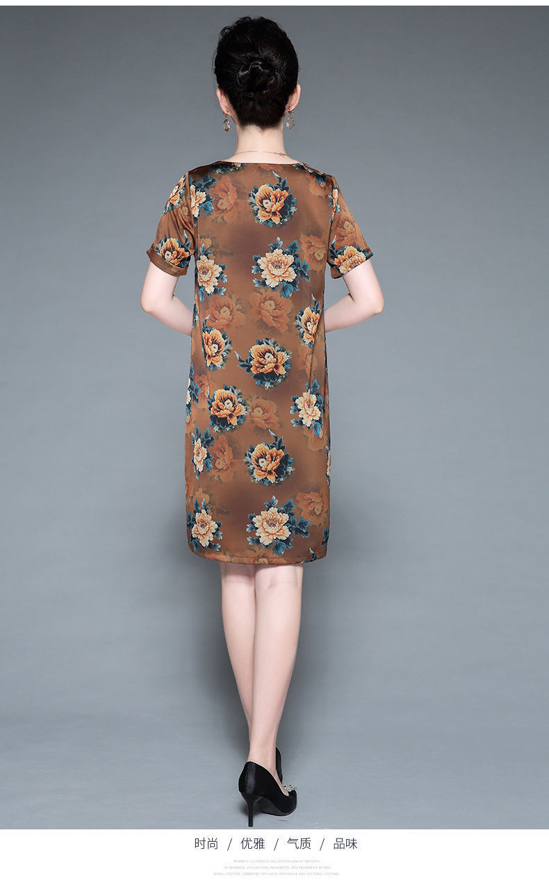 真丝连衣裙女新款绸缎时尚中老年妈妈夏装高端桑蚕丝裙子详情12