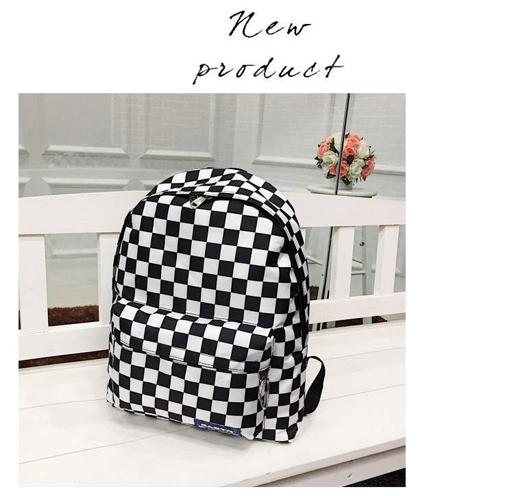 原宿街头学院风chic书包男女背包港风黑白棋盘格子ins帆布双肩包详情21