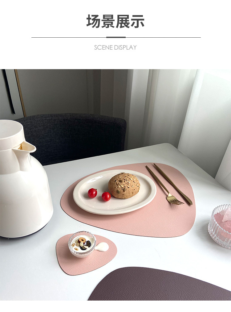 European-style leather placemats, InS-style waterproof, oil-proof and heat-insulating table MATS, triangular steak pu placemats, bowl and cup MATS pic 25