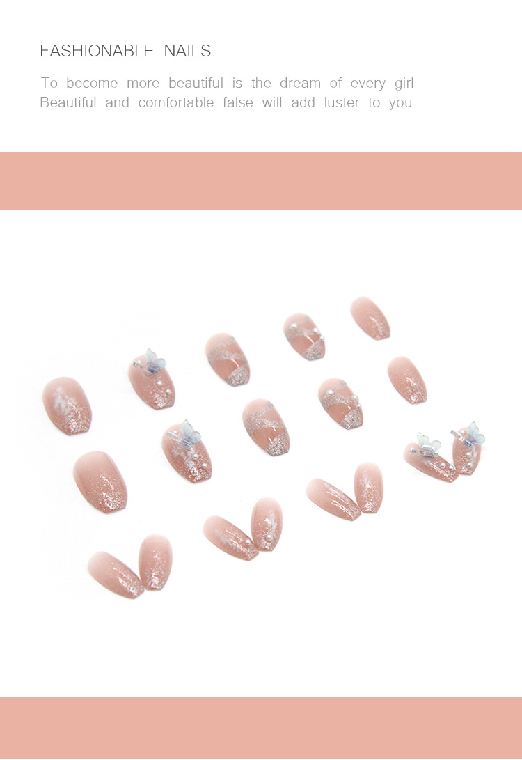 Butterfly Ice Transparent nail Art Crystal Small Diamond Aurora Transparent Blue Diamond Style Fake Nail Factory Direct Sales Finished product wholesale Nail Exclusive Export Exclusive Export Exclusive Supply pic 22