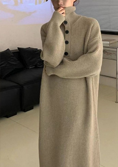 Semi-high neck mid-length elegant woolen dress, new autumn/Winter 2024 Korean-style long-sleeved base knitted dress for women pic 28