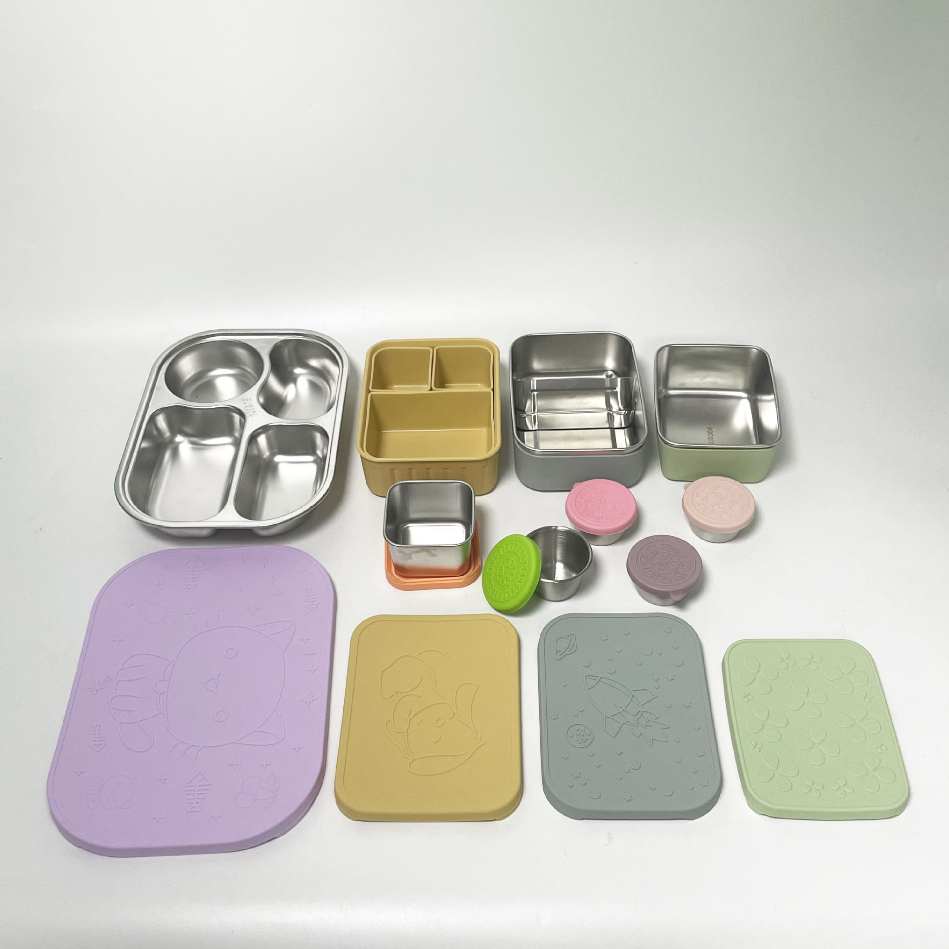 硅胶饭盒保鲜盒不锈钢便当盒餐盘零食盒酱料杯两格三格四格午餐盒详情10