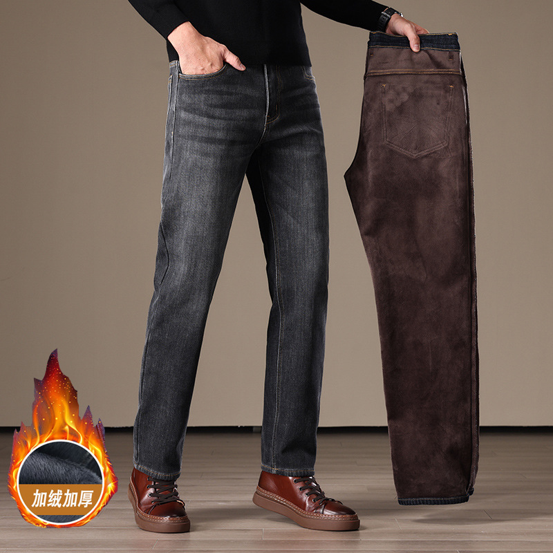 商务休闲款真超绒弹力男牛仔裤 高端加绒加厚秋冬宽松直筒保暖长裤 精选面料质感卓越详情5