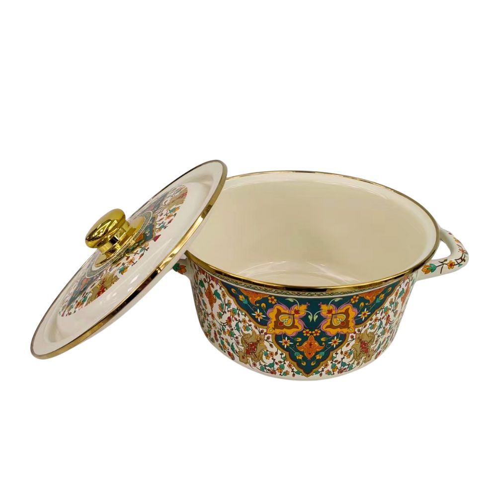 24-26cm俄罗斯花搪瓷特厚炖锅双耳加厚家用汤锅珐琅炖锅平底锅可详情3