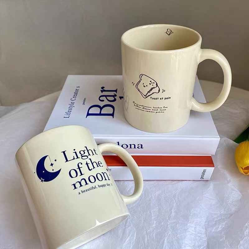 Creative InS-style original Korean cream yellow mug, beige ceramic cup, large-capacity coffee cup pic 6