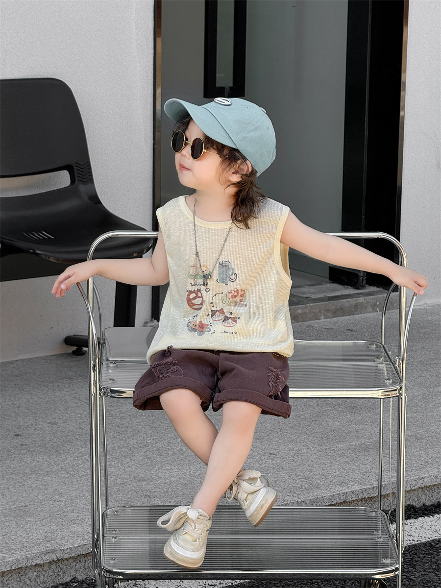 宝宝短袖夏装薄款男童夏款韩版童装2024夏季儿童拉架印花背心详情28