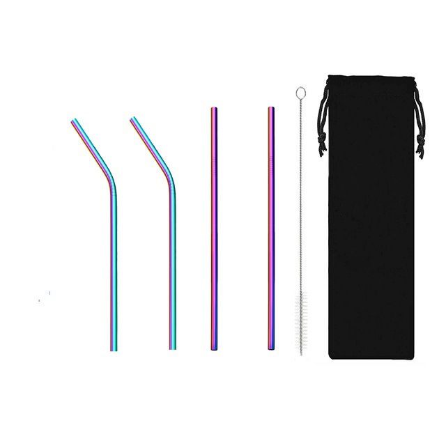SWENO portable 304 stainless steel straw set for milk tea, coffee and beverages, colorful straw set, can be equipped with a velvet bag, portable, easy to clean, reusable stainless steel straws for outdoor and household use pic 3