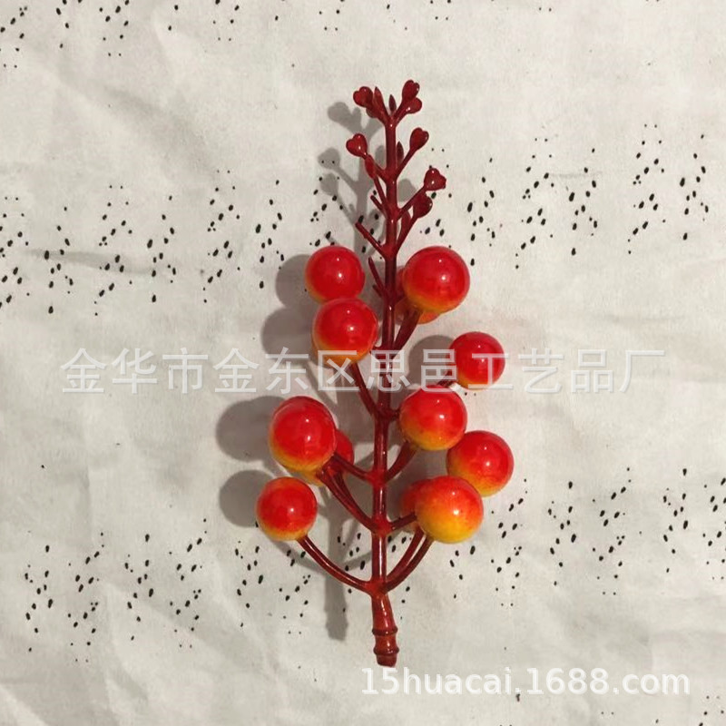 【15 Head with Flower Head Sunset Red Fruit 】 Simulated Red Wintergreen Berry Home Decoration Fruit Branch Manufacturer pic 3
