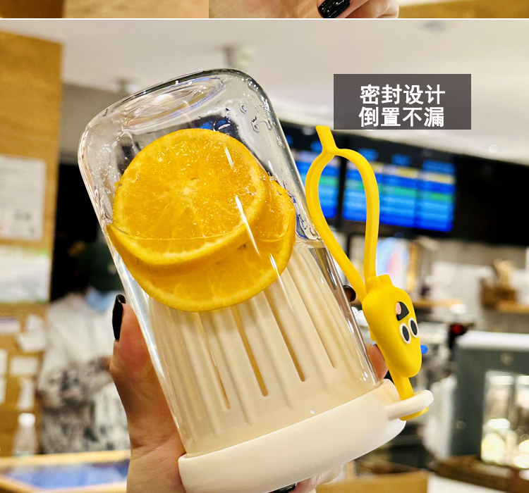 夏季新款高硼硅玻璃杯茶水分离柠檬杯可爱风水杯女生便携吸管杯子详情16