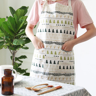 谷子麦子 韩式风格围裙  韩版棉麻北欧简约白色黑色儿童成人定制