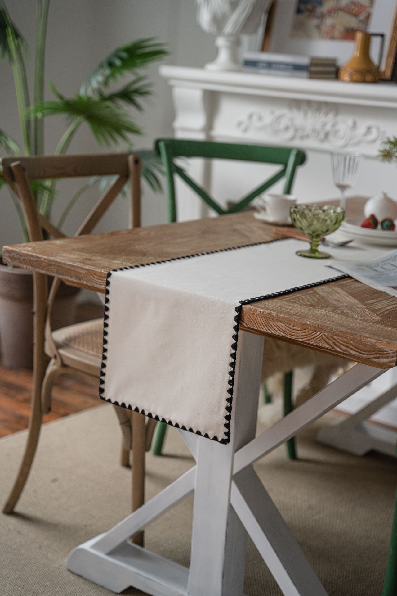 伊缦琪韵素色绣花桌旗茶几美式乡村简约茶几电视柜工厂直供详情10