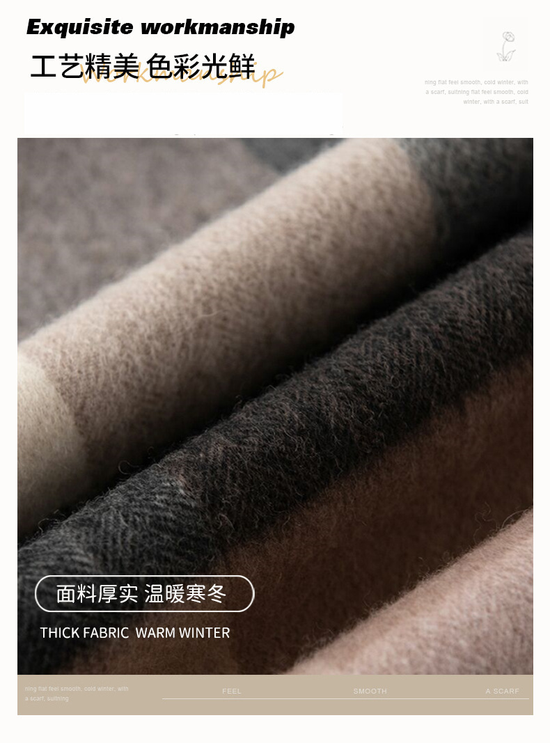 100% wool scarves for men and women, high-end feel, winter warmth, thick and versatile checkered wool scarves and shawls wholesale pic 22
