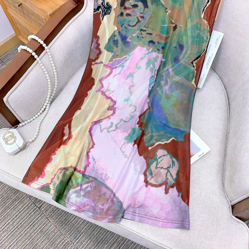 现货OfAki新中式前后两穿撞色旗袍连衣裙女印花鱼尾背心裙详情32