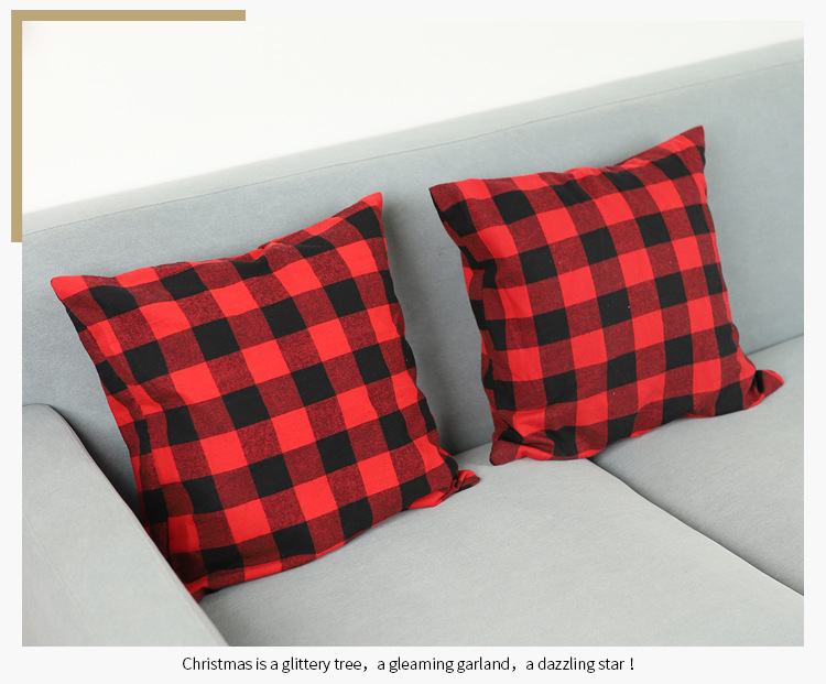 新款圣诞节装饰品红黑格子布抱枕套外贸格子抱枕套方形枕头罩详情8