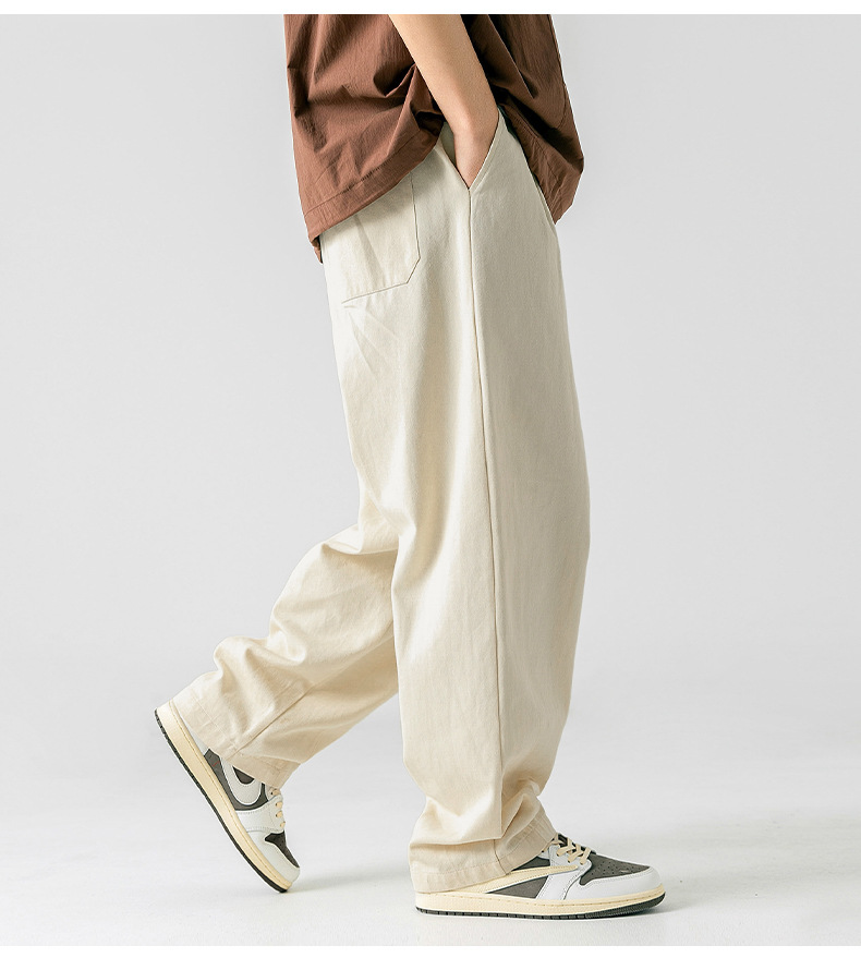 Japanese-style pure cotton casual pants for men in spring 2024, featuring a retro double pleated design and versatile long pants for men pic 22