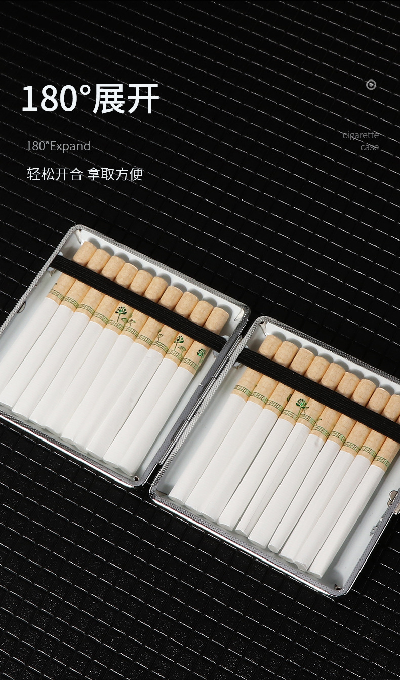 Hot-selling classic leather-textured and rubber-reinforced thick 20-piece cigarette box for men, portable and lightweight metal veneered cigarette box pic 7