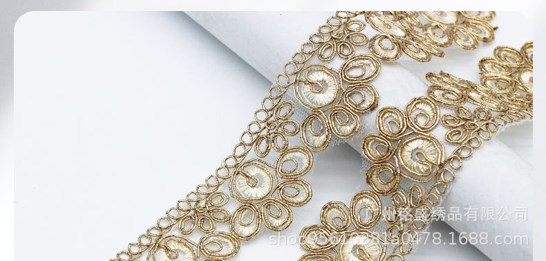 Wholesale of 4cm golden strand embroidery lace accessories, ethnic-style clothing, Hanfu, cheongsam accessories, barcode webbing pic 1